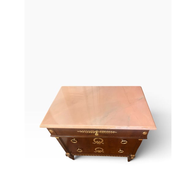 Colombo Late 20th Century Pair of Colombo Mobili Italian Empire Plume Walnut & Pink Marble Nightstands For Sale - Image 4 of 18