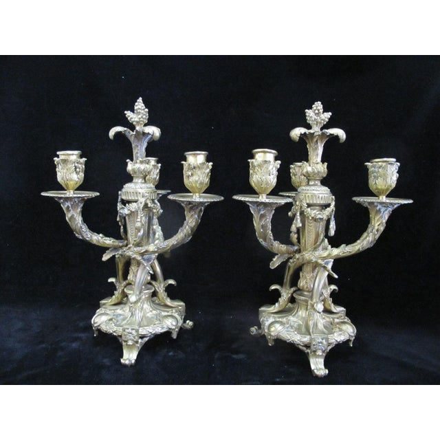 Absolutely stunning 19th century candelabra pair in gilded bronze. Rococo style with lavish design of vining leaves and...