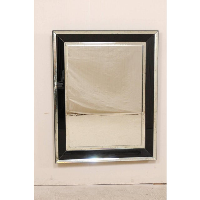 Vintage Rectangular Wall Mirror With Black And Antiqued Glass