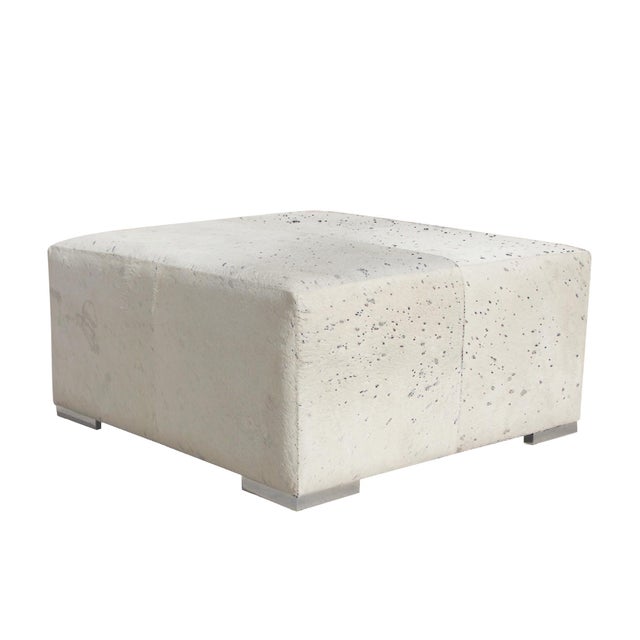 2020s Safari Silver Foil Cowhide Ottoman For Sale - Image 5 of 5