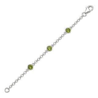 Natural Peridot Silver Birthstone Bracelet, Dainty Minimalist Gemstone Chain Link Bracelet For Sale