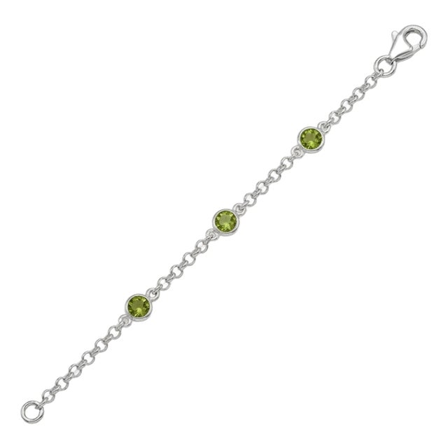 Natural Peridot Silver Birthstone Bracelet, Dainty Minimalist Gemstone Chain Link Bracelet For Sale