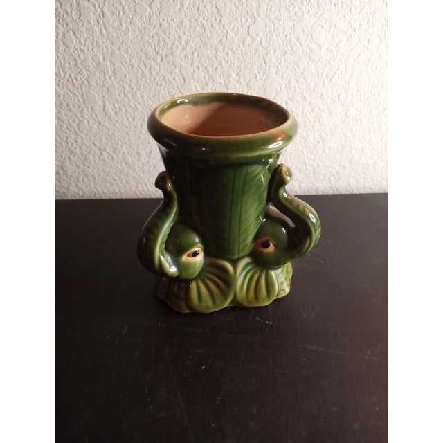 Ceramic 1980s Majolica Style Made in Italy Baby Elephant Green Vase or Planter For Sale - Image 7 of 8