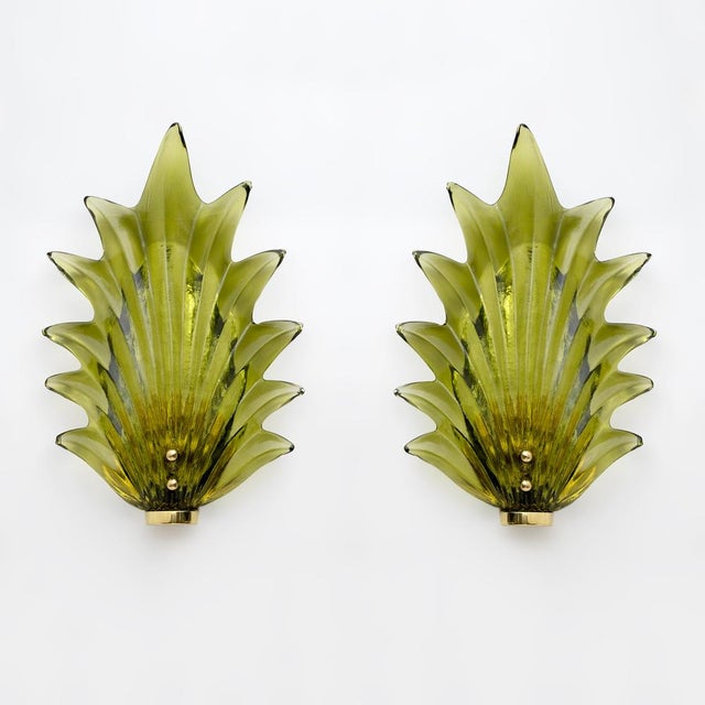 Italian Modern Murano Glass Leaf Sconces in the style of Barovier & Toso, 1980s, Set of 2 For Sale - Image 10 of 10