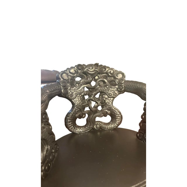 Mid 20th Century Restored Chinese Dragon Throne Chair – Hand-Carved - Rare For Sale - Image 12 of 12