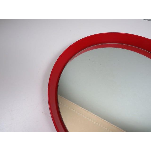 Mid-Century Modern Circular Wall Mirror in Red Lacquered Wood, 1960s For Sale - Image 3 of 7
