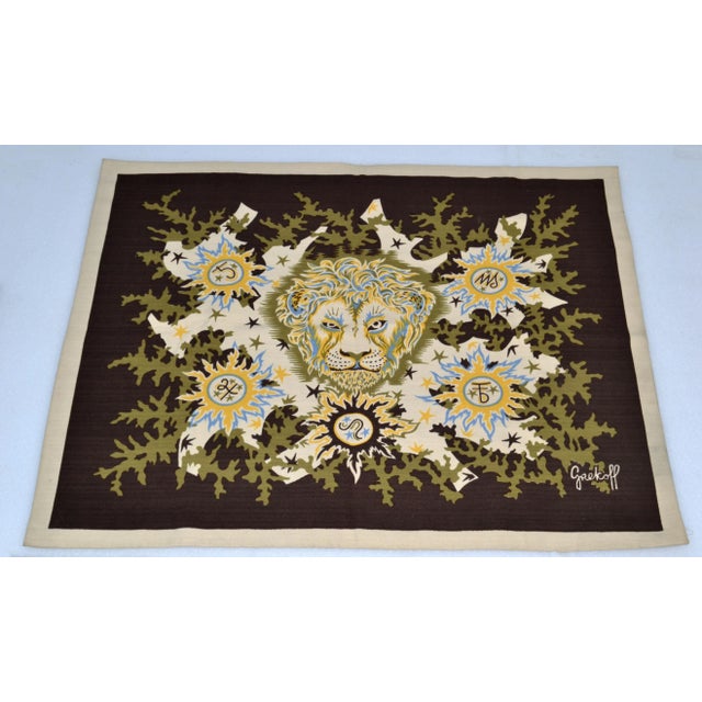 Superb tapestry from the Zodiacal series of Elie Grekoff. This one is figuring the lion. Proof of Authenticity on reverse,...
