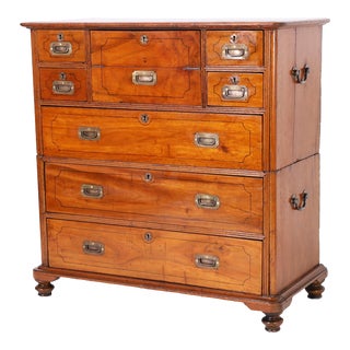 Antique Anglo Chinese Campaign Chest of Drawers With Desk For Sale