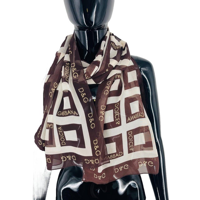 Early 21st Century Dolce&Gabbana Brown Printed 100% Silk Scarf For Sale - Image 5 of 8
