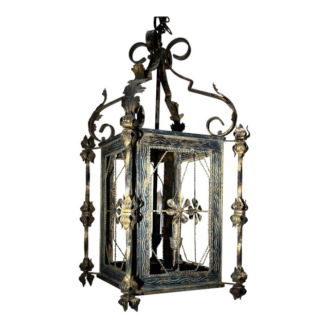 Gilt Accented French Iron Lantern For Sale