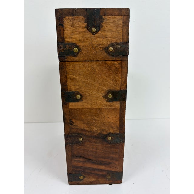 Indian Handcrafted Indian Wood Storage Box With Iron Hardware For Sale - Image 3 of 10