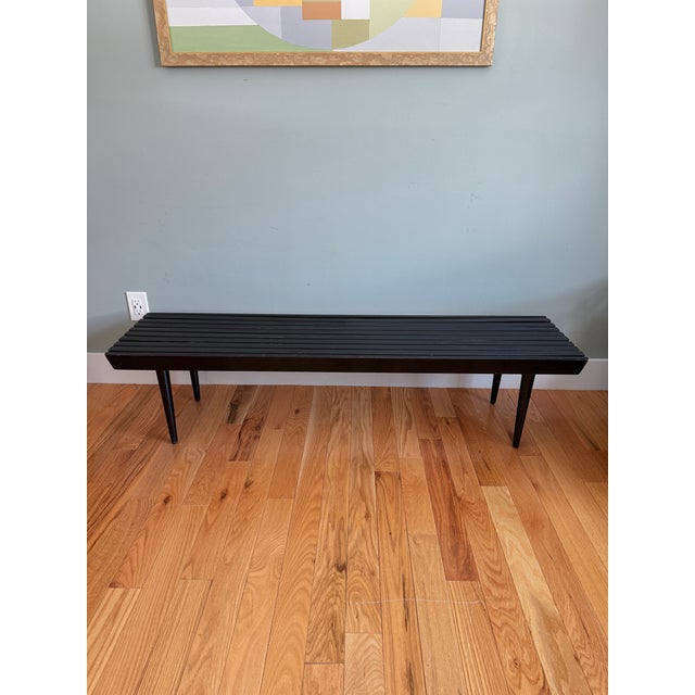 1960s 1960s MCM Vintage Black Slat Wood Bench For Sale - Image 5 of 8