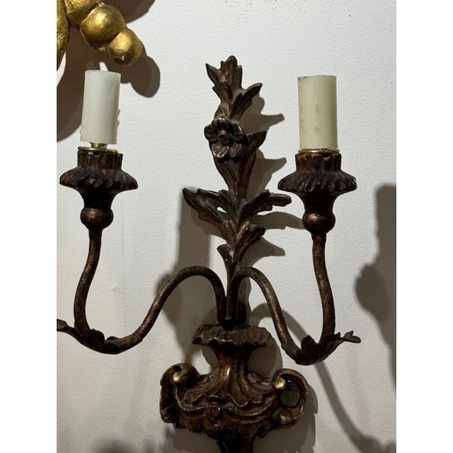 Pair of Early 20th Century Italian Silver Gilt Sconces For Sale - Image 4 of 7