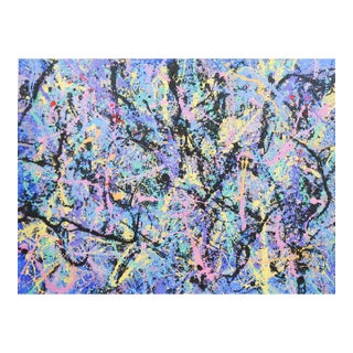 Abstract Expressionist Lavender, Blue & Black Painting Style of Jackson Pollock For Sale