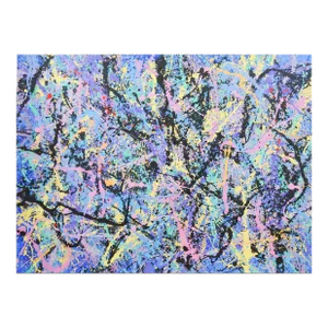 Abstract Expressionist Lavender, Blue & Black Painting Style of Jackson Pollock