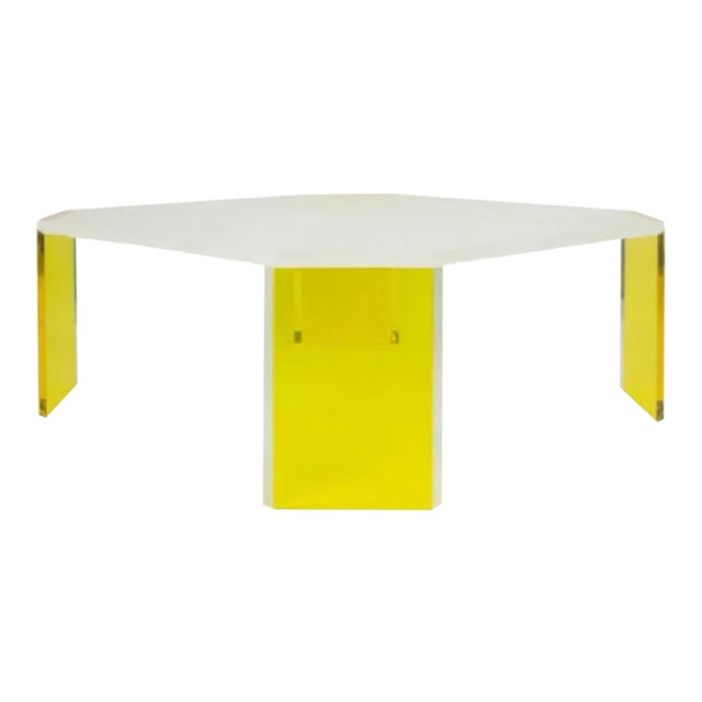 Modern Yellow Frozen Lucite Coffee Table For Sale