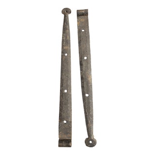 Antique Late 19th Century Hand Hammered Wrought Iron Barn Door Straps - A Pair For Sale