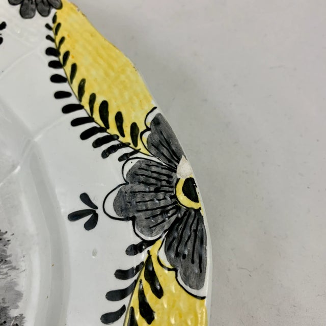 French Faïence Hand Painted Romantic Grisaille & Cirage Plates, S/6 For Sale - Image 12 of 13