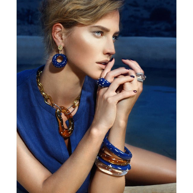Miriam Salat Double Art Deco Blue Resin Ocean Ring 18K Sterling Silver & Topaz For Sale - Image 14 of 18
