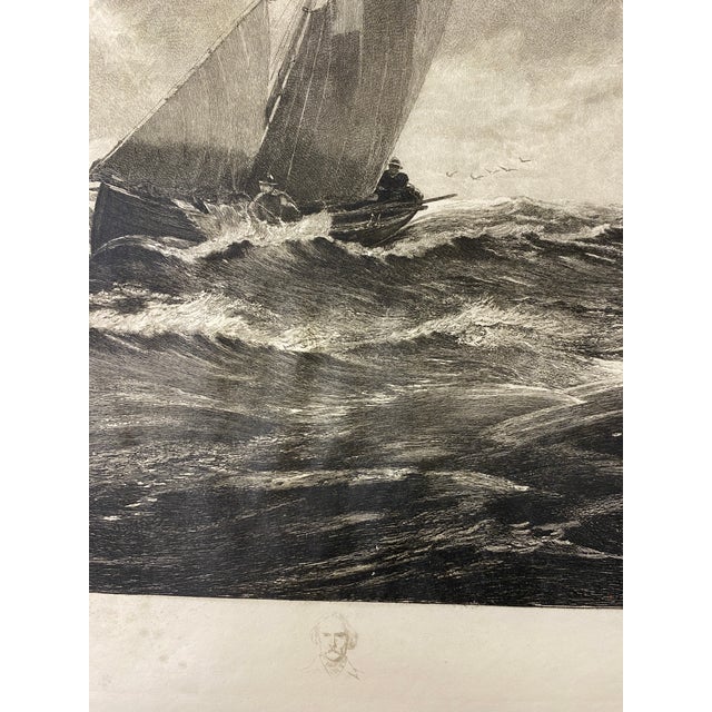 Antique Nautical Seascape Circa 1919 Maritime Engraving Print, Sailboats in Rough Seas For Sale In Miami - Image 6 of 10