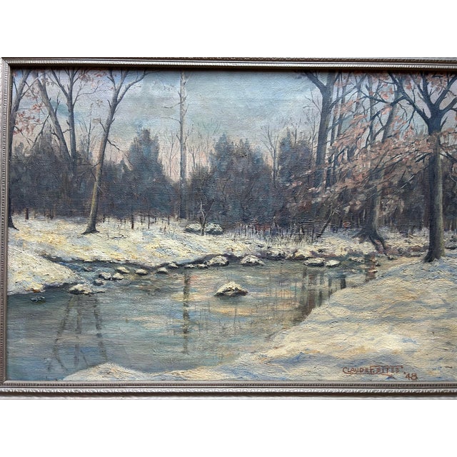 Antique 1948 Landscape Oil Painting of Naamans Creek Delaware by Claude F Eite For Sale In Philadelphia - Image 6 of 8