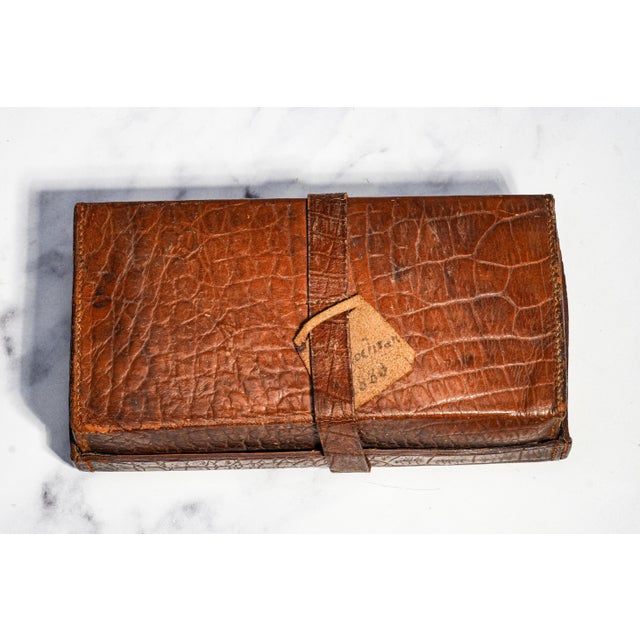 Wonderful Antique Victorian Leather Travel Box Embossed Pattern Gentleman's Valet Case Dressing Table Storage Home Decor For Sale - Image 12 of 13