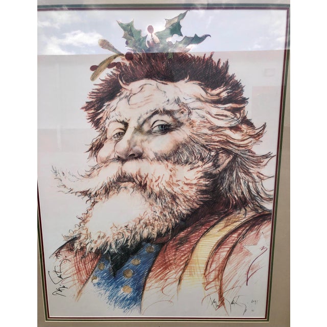 Wood Vintage 1991 "Saint Nicholas" Ramon Santiago Hand Signed Framed Christmas Art Print For Sale - Image 7 of 13