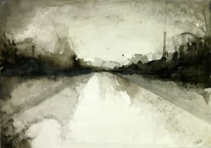 Modern Abstract French Ink Wash