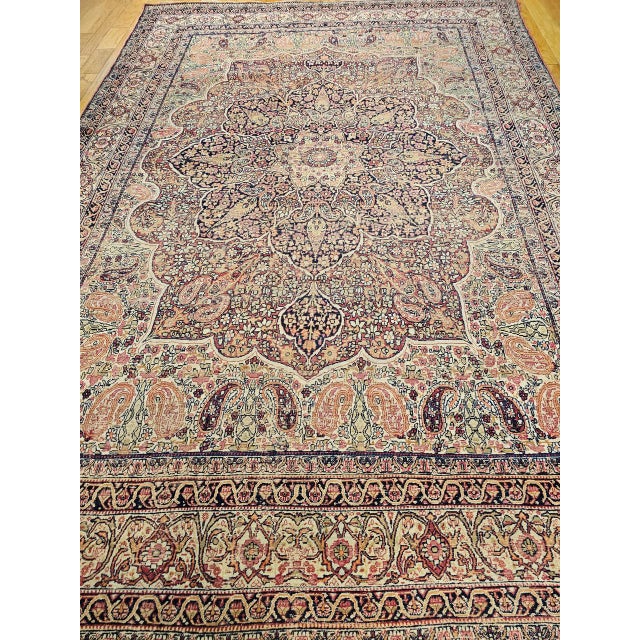 Cream 19th Century Persian Kerman Lavar Rug, Hand-Knotted Wool, Floral Design, Ivory & Red, 8x11 For Sale - Image 8 of 18