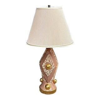 Midcentury Pink/Gold Ceramic Lamp For Sale