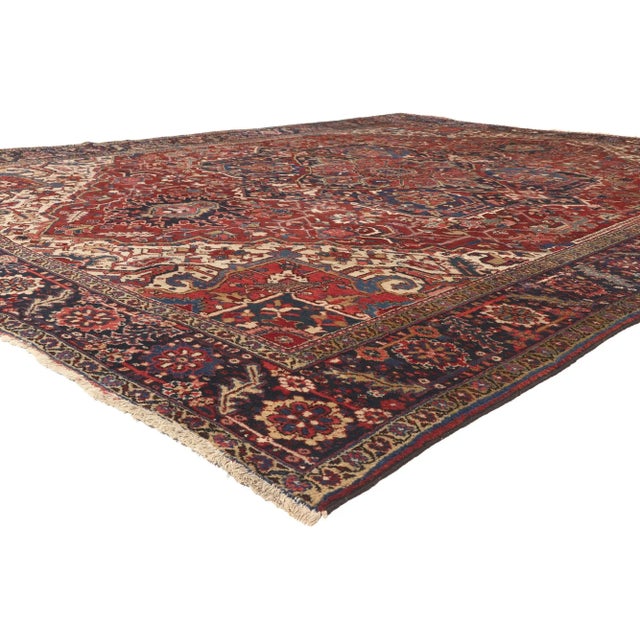 78633 Antique Persian Heriz Rug, 10'05 x 13'08. Stylish durability meets patriotic panache in this hand knotted wool...