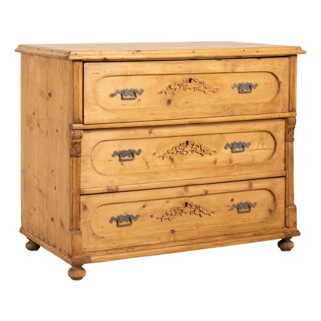 19th Century Romanian Large Pine Chest of Three Drawers For Sale