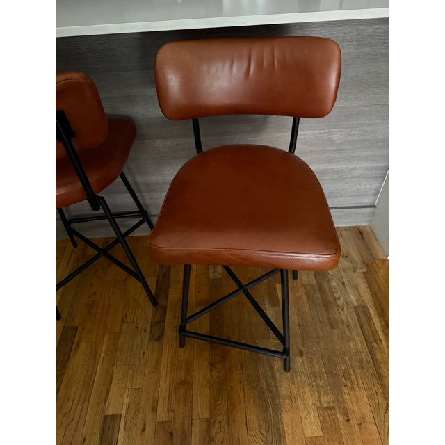 2020s West Elm Slope Leather Swivel Counter Stools / Bar Stools For Sale - Image 5 of 12