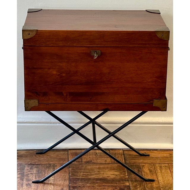 Campaign Style Lift-Top Writing Chest on Folding Iron Stand | Mid-Century British Colonial For Sale - Image 12 of 12