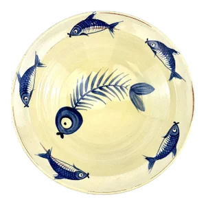 Vintage Hand Painted Clay and Ceramic Fish Decor Bowl