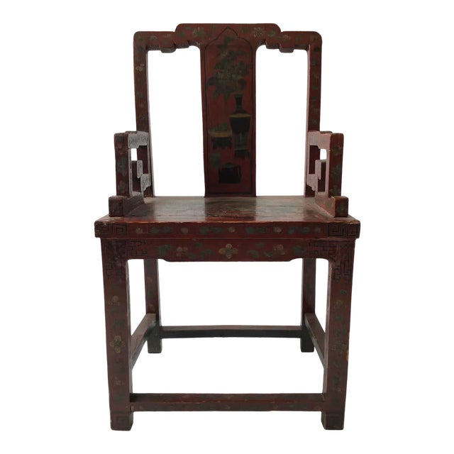 1920s Chinese Scarlet Painted Lacquered Armchair For Sale