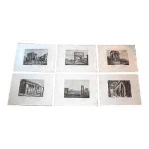 Antique Mid 19th C. Imperial Folio Size Copperplate Engraved Views of Rome - Set of 6