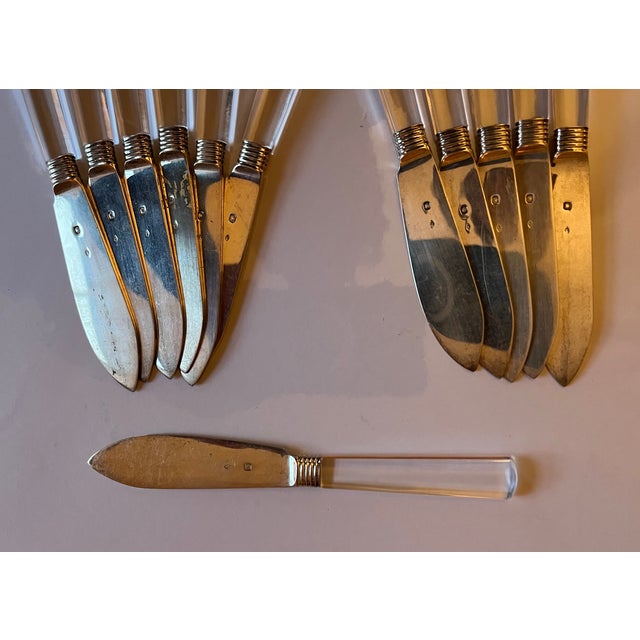 Antique 1920 French Art Deco Jacques & Pierre Cardeilhac Sterling Silver Fruit Knives With Glass Handles - Set of 12 For Sale - Image 4 of 14