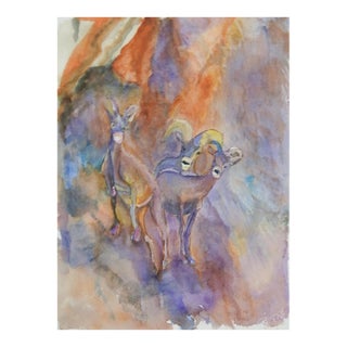 Late 20th Century Fauvist Mountain Goats Painting For Sale