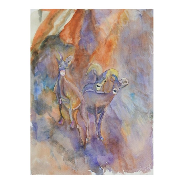 Late 20th Century Fauvist Mountain Goats Painting For Sale