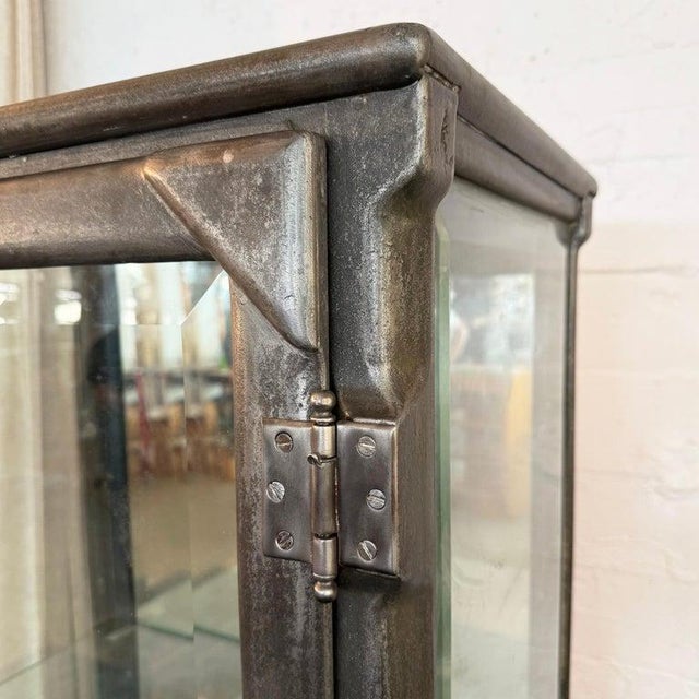 Antique Industrial Brushed Steel Apothecary Vitrine Cabinet For Sale - Image 11 of 12