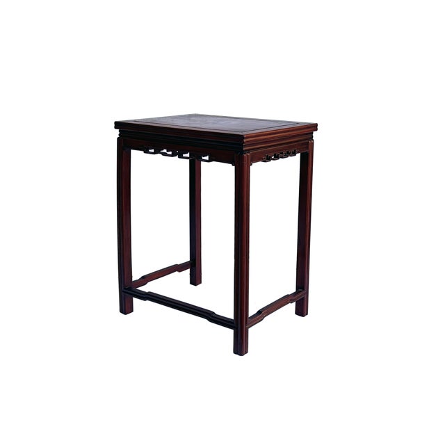 Wood Vintage Oriental Simple Geometric Apron Rectangular Brown Side Table For Sale - Image 7 of 8