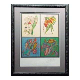 Mikail Chemiakin "Untitled"flowers Hand Signed Lithograph on Paper Custom Framed For Sale