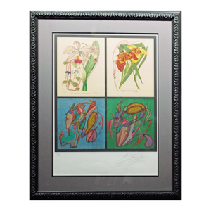 Mikail Chemiakin "Untitled"flowers Hand Signed Lithograph on Paper Custom Framed