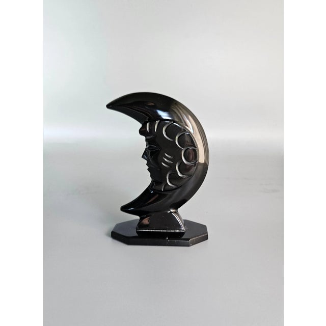 Mid-Century Modern Vintage Man in the Moon Hand Carved Onyx Crescent Moon Sculpture For Sale - Image 3 of 10
