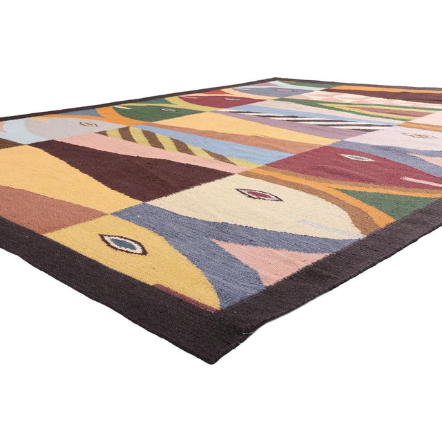 31368 Contemporary Indian Kilim Rug, 09'05 x 12'02. The Cubist Shoal: A Contemporary Indian Kilim Masterpiece of Modernist...