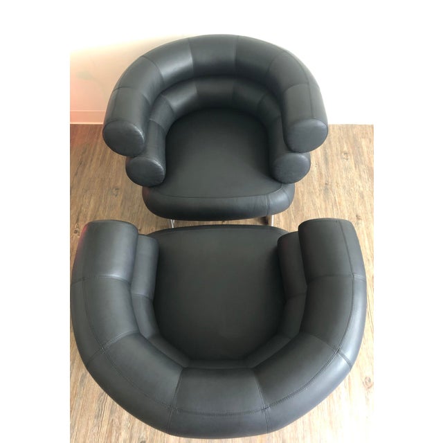 Animal Skin 1980s Black Leather Lounge Chairs in the Style of the Bibendum Chairs Chrome Base Art Deco - Set of 2 For Sale - Image 7 of 10