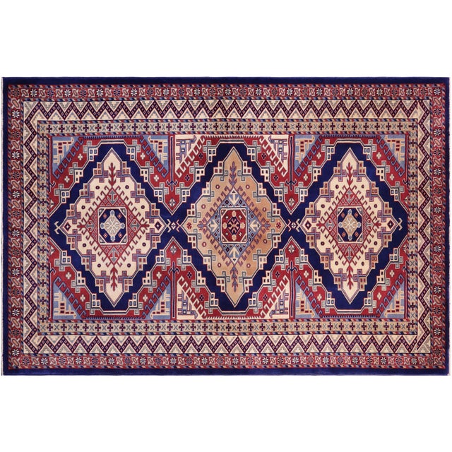 Blue Rustic Shirwan Blue/Beige Wool Rug - 4'4''x5'11'' For Sale - Image 8 of 10