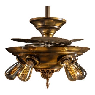 Antique 1920s Mid-West Fan Lite Retractable-Blade Ceiling Fan and Light Fixture For Sale