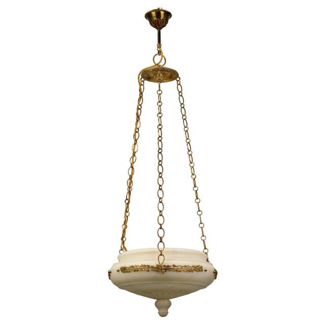 French Neoclassical Style White Alabaster, Gilt Bronze and Brass Pendant Light, 1890s For Sale